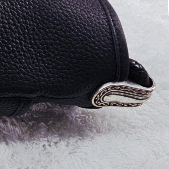 BRIGHTON Black Pebble and Black Croc Embossed Leather Shoulder Bag Braided Strap - Picture 13 of 16